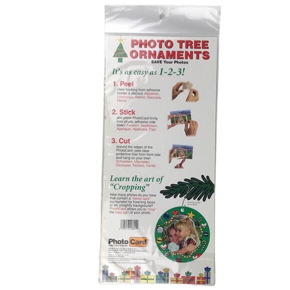 NOS Vintage PhotoCard Set 4 Photo Tree Ornaments White String Lights Print Star - Picture 4 of 7